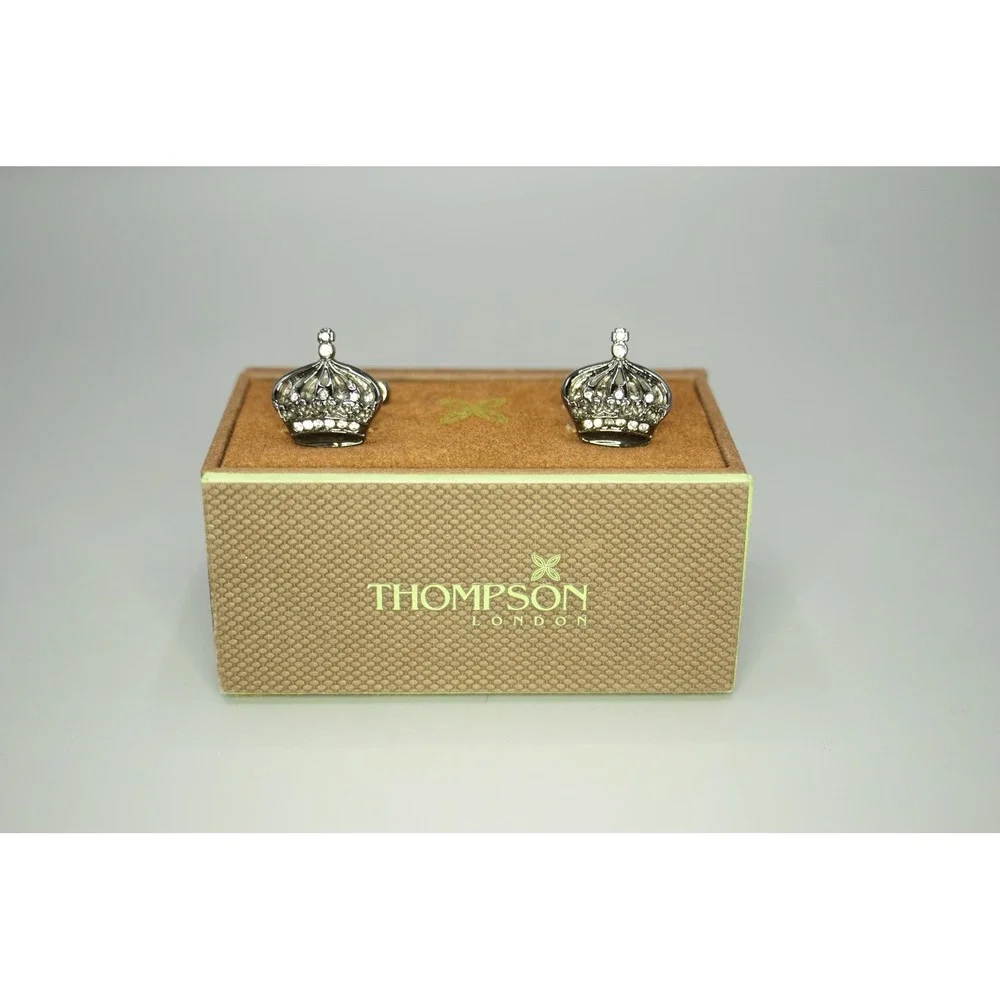 Thompson London Crown Cufflinks Gunmetal Crystal‎ Royal King Formal Mens Jewelry